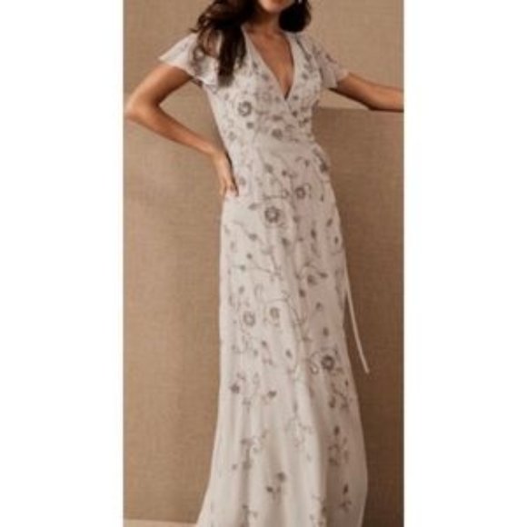 New BHLDN Plymouth Fog Embellished Wrap Gown size 10